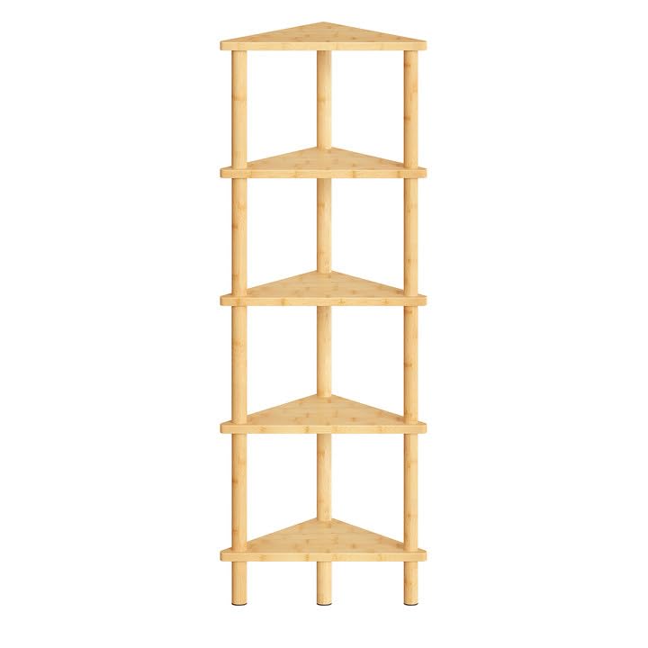 HOOBRO Corner Shelf Stand, 5-Tier Bamboo Corner Bookshelf, Plant Display Shelf, Corner Bookcase, Multipurpose Shelving Unit for Small Space, Living Room, Easy Assembly, Natural YL20CJ01