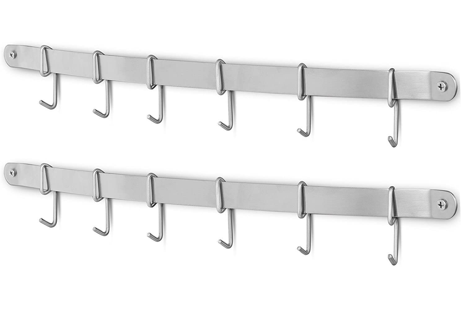 Stainless Steel Kitchen Utensil Racks Holder Hanging Rail Organize Pots Pans Kitchen Knife Gadgets On Wall Mounted Hanger Bar Rail Under Cabinet Shelf (6 Hook,17") Pack of 2