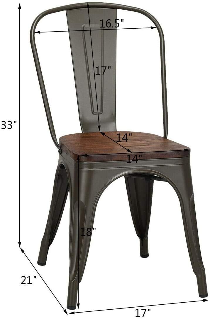 LDAILY LUARANE 18 Inch Dining Chair Set of 4, Vintage Industrial Stackable Counter Metal Bar Chairs, w/High Backrest Wood Seat Surface, for Home Kitchen Cafe Bar Use