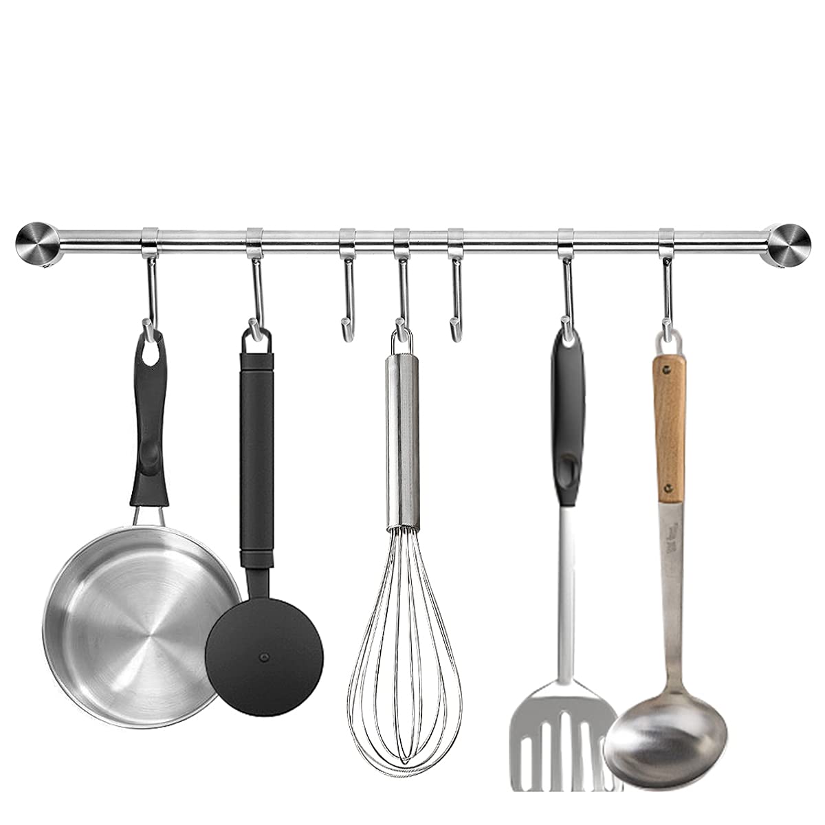 Audmore Kitchen Utensil Rack 2 Pack, 15.6 Inch Pots and Pans Hanging Rack Wall Mounted, 304 Stainless Steel Lid Cooking Utensil Hanger, 7 Sliding Hooks for Spatula Spoon, Measuring Cups, Coffee Mug