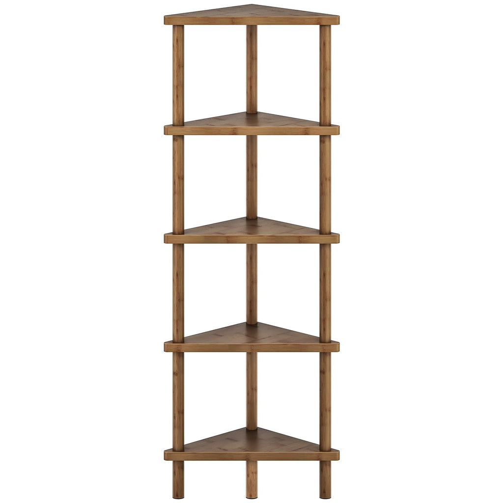 HOOBRO Corner Shelf Stand, 5-Tier Bamboo Corner Bookshelf, Plant Display Shelf, Corner Bookcase, Multipurpose Shelving Unit for Small Space, Living Room, Easy Assembly, Natural YL20CJ01