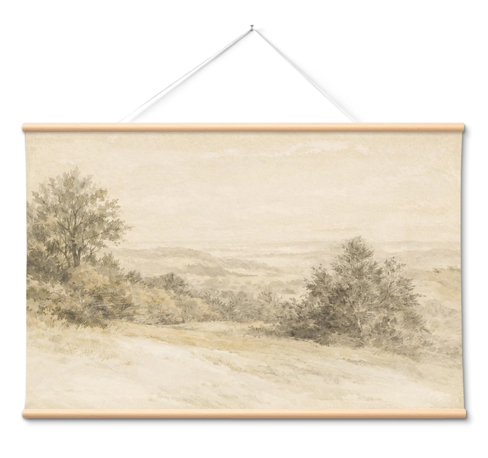 VIYYIEA Extra Large Size Canvas Wall Art, 36x54 Vintage Scroll Hanging Landscape Print, Rustic Watercolor Countryside Scene Wall Décor for Living Room, Bedroom, or Farmhouse