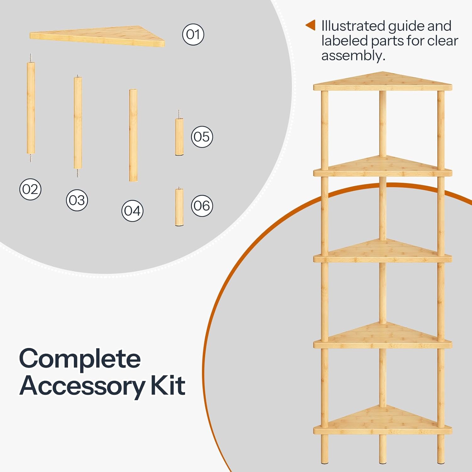 HOOBRO Corner Shelf Stand, 5-Tier Bamboo Corner Bookshelf, Plant Display Shelf, Corner Bookcase, Multipurpose Shelving Unit for Small Space, Living Room, Easy Assembly, Natural YL20CJ01