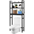 HITOMEN Over The Toilet Storage Cabinet, Bamboo Adjustable 3-Tier Above Toilet Shelf, Stable Freestanding Above Toilet Organizer with 3 Hooks for Bathroom Restroom Laundry Balcony, Natural 67" H