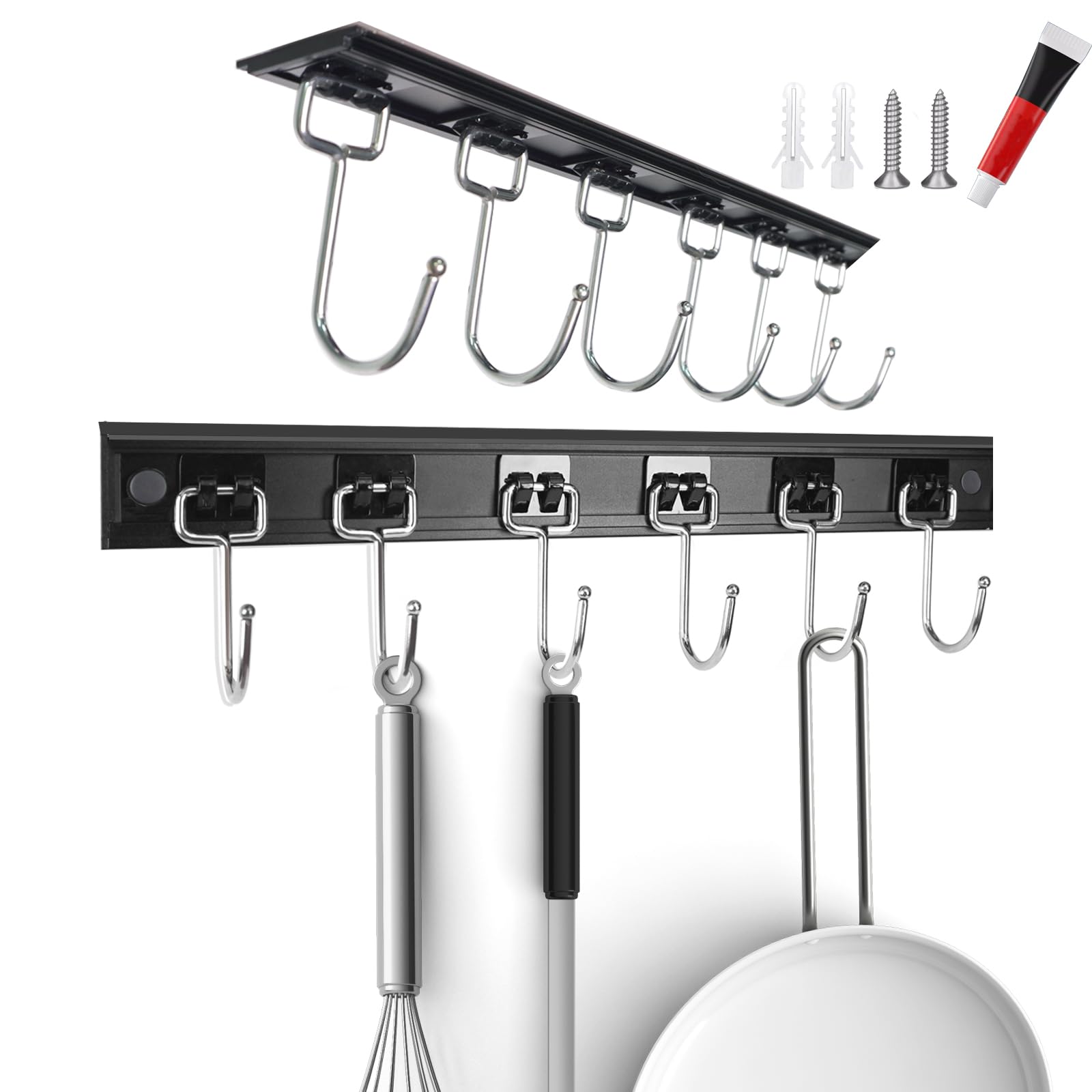 Cociat 2PCS Utensil Racks with 8 Hooks 17 Inch Kitchen Utensil Holders Hanging Utensil Rack Multifunctional (17 inch)