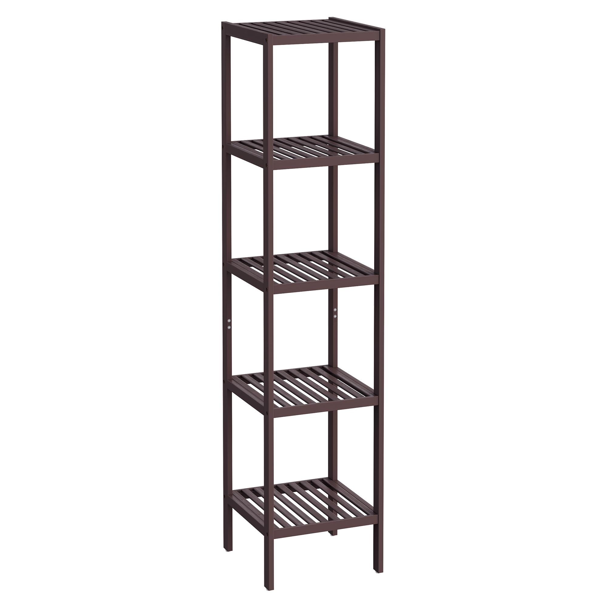 SONGMICS Bamboo Storage Shelf, 5-Tier Shelving Unit, Multifunctional, in the Entryway, Bathroom, Living Room, Balcony, Kitchen, 13 x 13 x 57.5 Inches, Light Bamboo UBCB55Y