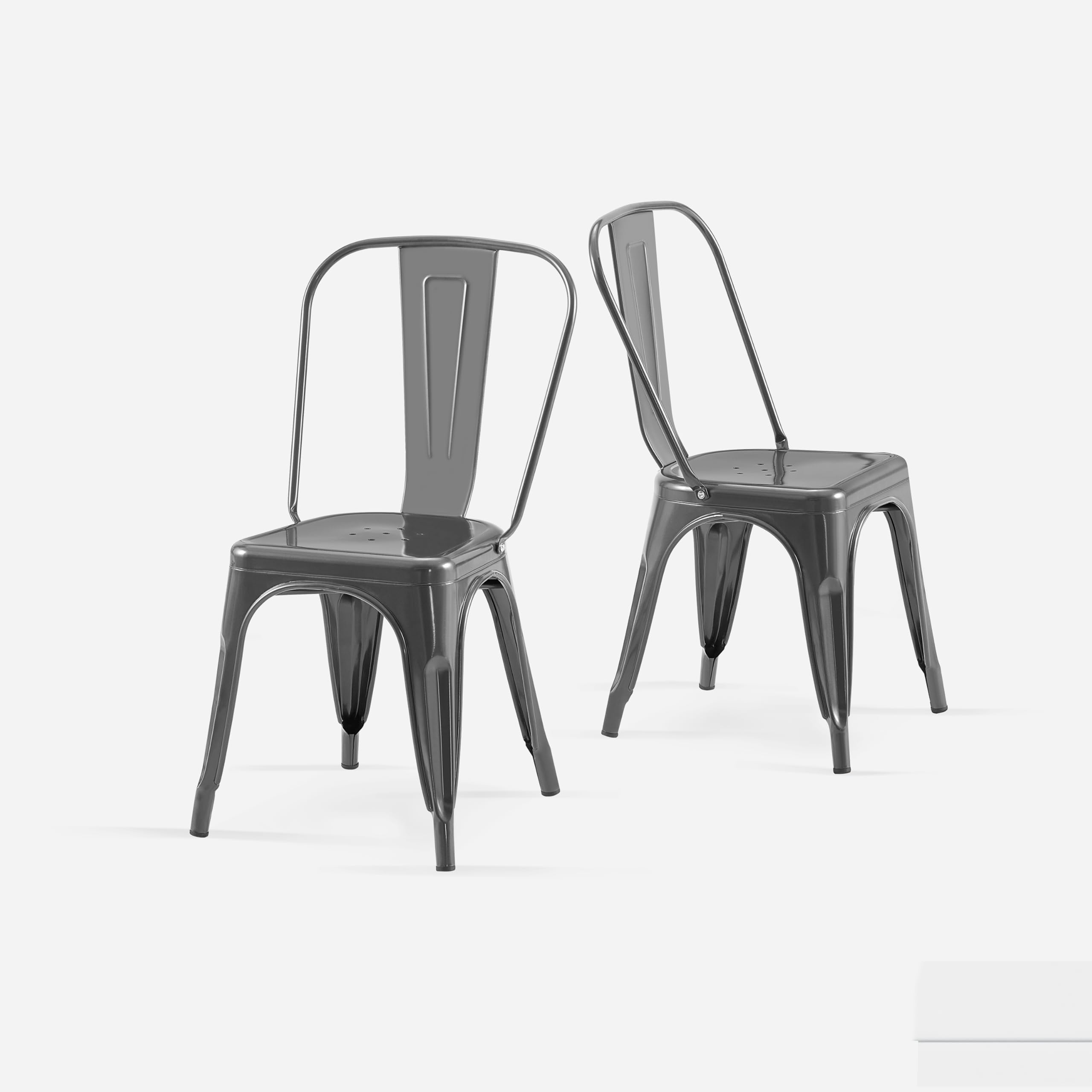 AC Pacific 18 Inch Seat Height Industrial Metal Dining Chairs, Stackable Kitchen or Bar Seat, Durable Modern Design, Versatile Accent Furniture, Set of 2, Dark Blue