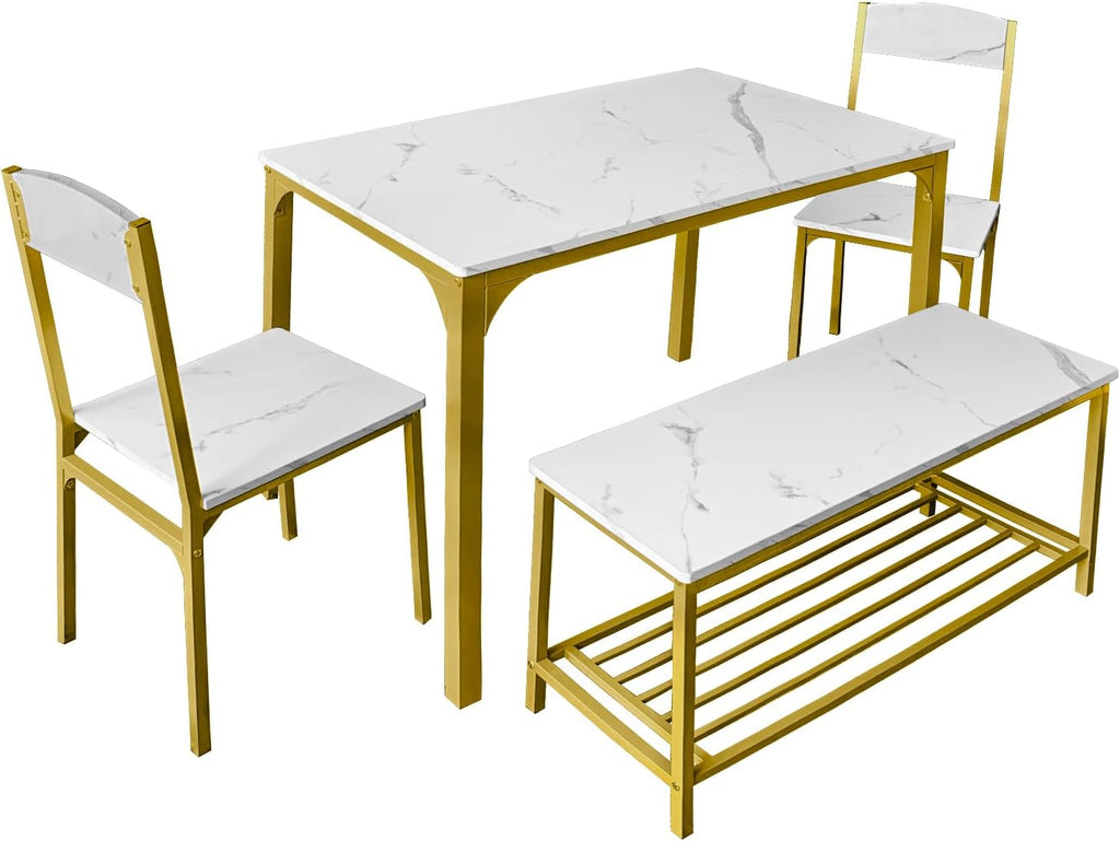 AT-VALY Dining Chairs Set of 2, 18 inch Seat Height Armless Kitchen Chairs with Heavy-Duty Metal Frame for Dining Room (Gold)