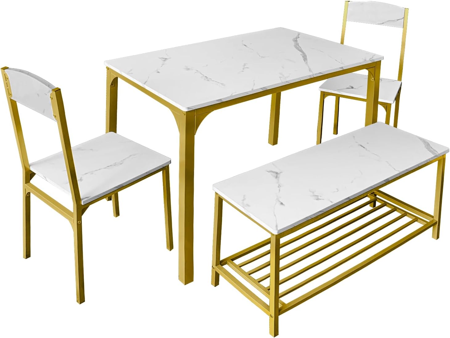 AT-VALY Dining Chairs Set of 2, 18 inch Seat Height Armless Kitchen Chairs with Heavy-Duty Metal Frame for Dining Room (Gold)