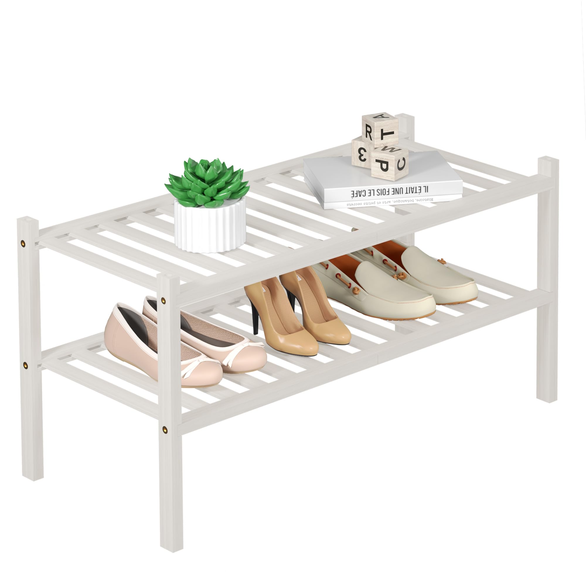 ROMGUAR CRAFT 3 Tier Bamboo Shoe Rack for Closet Free Standing Wood Shoe Shelf Storage Organizer for Entryway Small Space Stackable 27"x11"x20" (Natural)