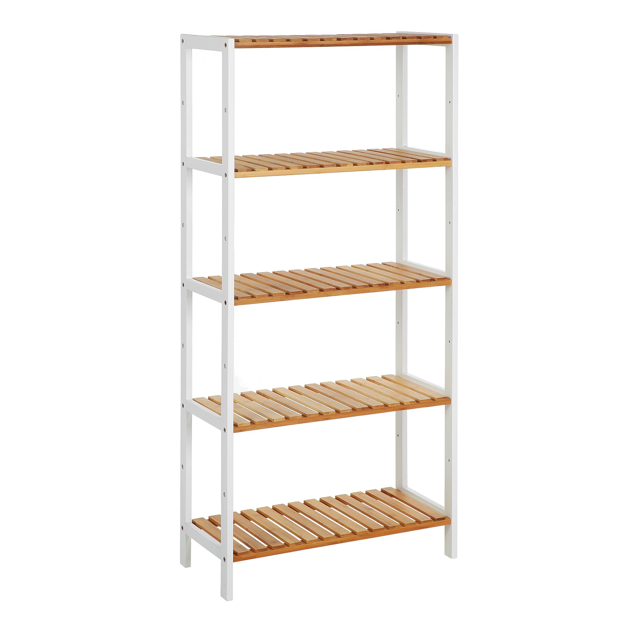 SONGMICS Bamboo Storage Shelf, 5-Tier Shelving Unit, Multifunctional, in the Entryway, Bathroom, Living Room, Balcony, Kitchen, 13 x 13 x 57.5 Inches, Light Bamboo UBCB55Y