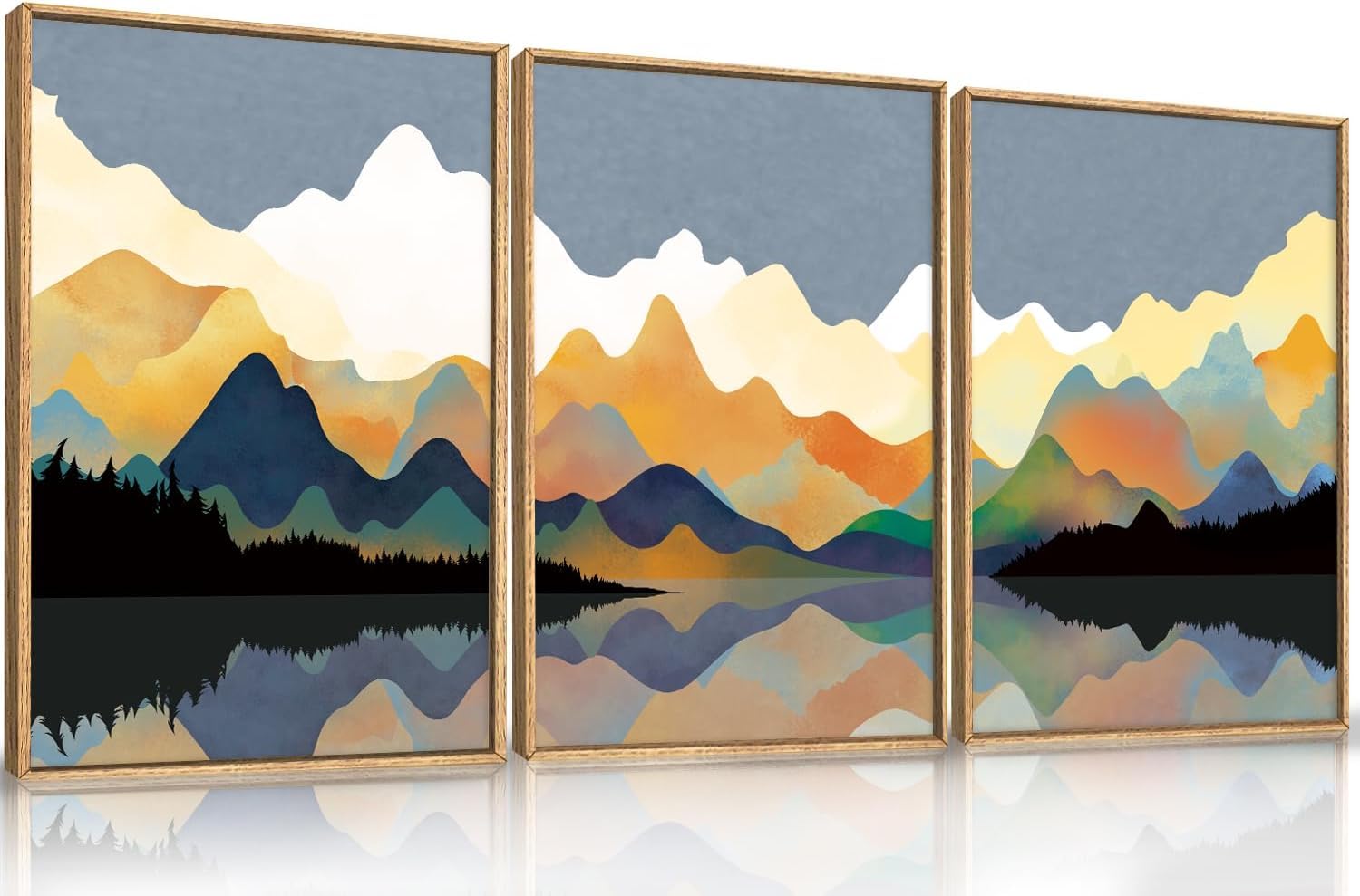 Abstract Natural Landscape Framed Canvas Wall Art Set, Watercolor Tan Green Beige Wall Decor, Minimalist Neutral Modern Scenery Artwork for Living Room, Bedroom,Farmhouse- 40"x20"x1