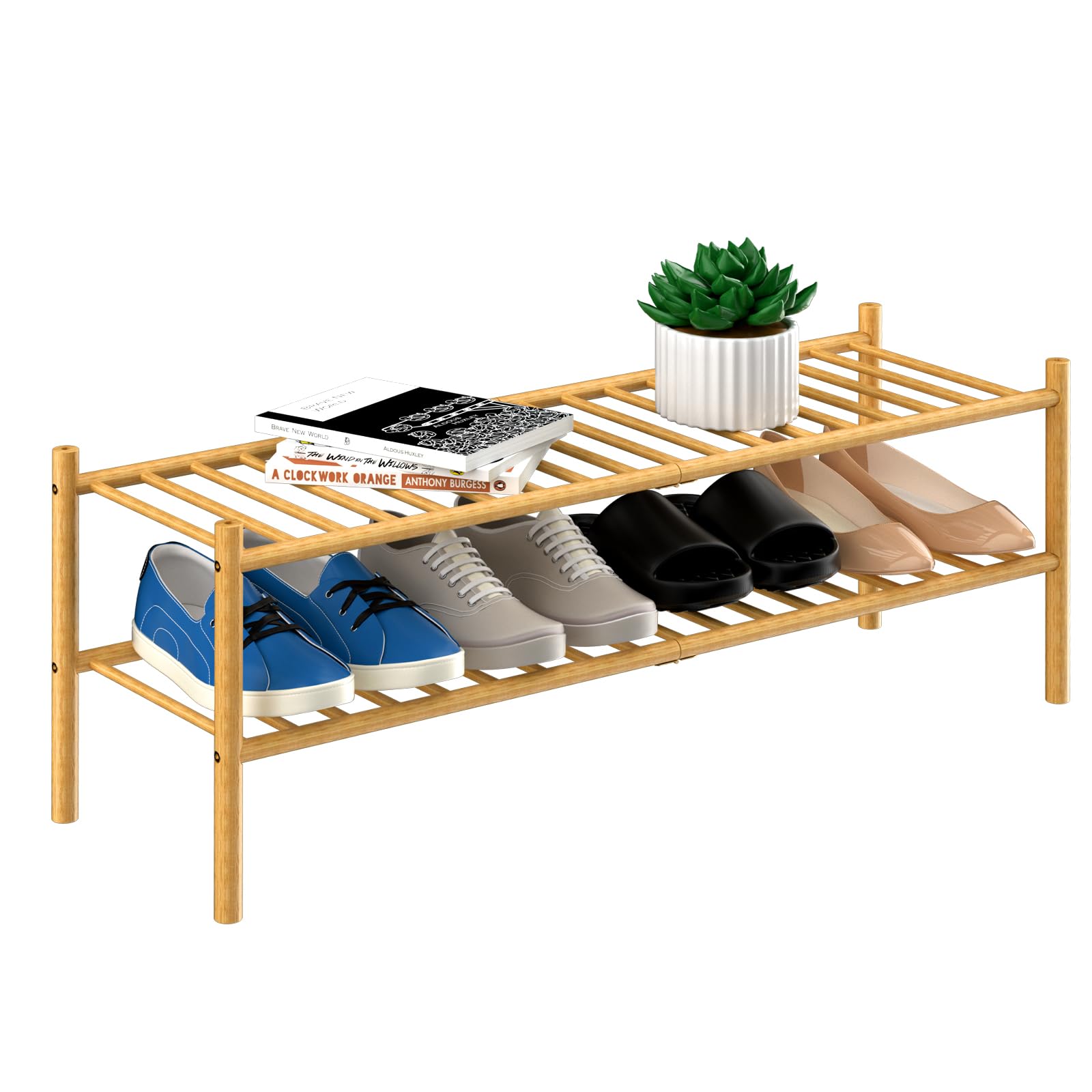 ROMGUAR CRAFT 3 Tier Bamboo Shoe Rack for Closet Free Standing Wood Shoe Shelf Storage Organizer for Entryway Small Space Stackable 27"x11"x20" (Natural)