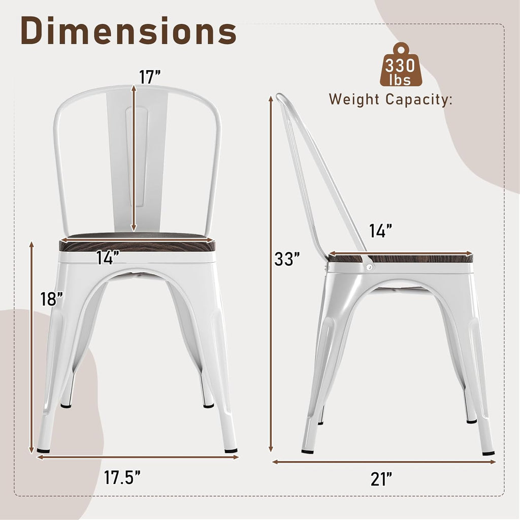 COSTWAY 18 Inch Dining Chair Set of 4, Industrial Vintage Stackable Metal Chairs, Counter Bar Chairs with High Backrest, Wood Seat, for Home, Kitchen and Cafe Bar Use