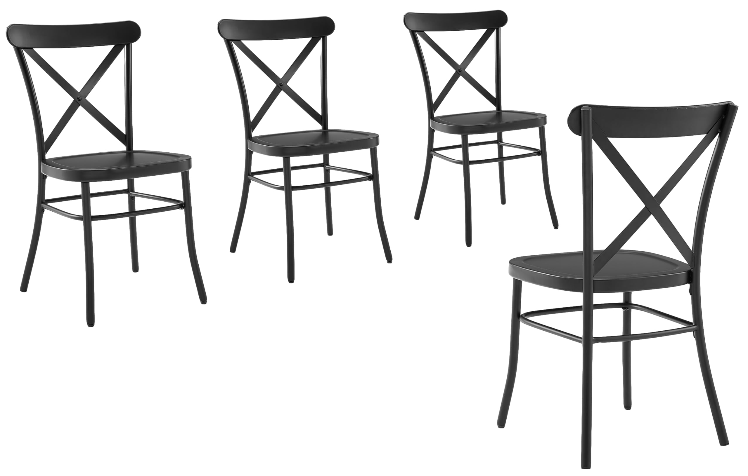 Crosley Furniture Camille Metal X Back Café Dining Chairs Set of 2, Matte Black