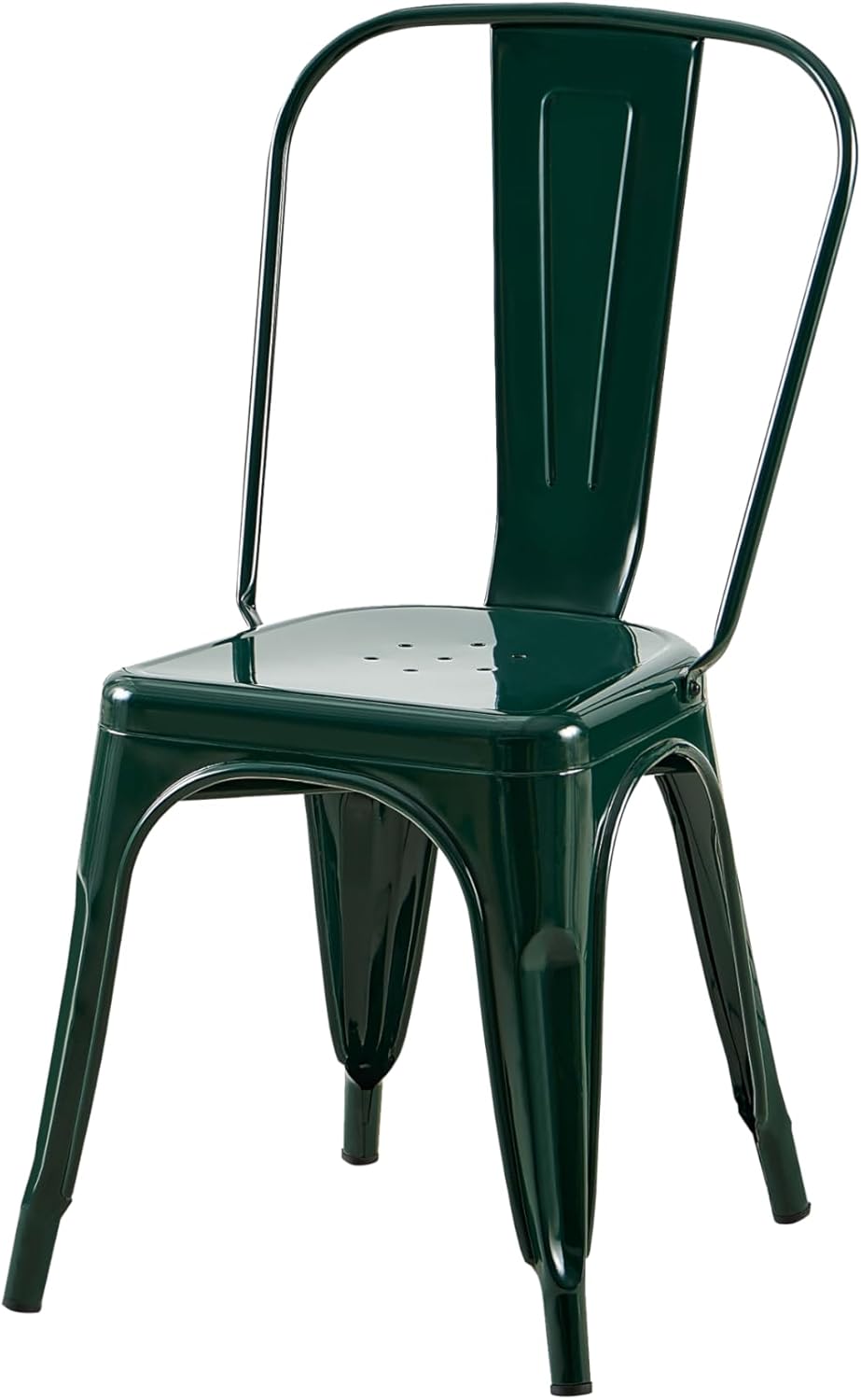 AC Pacific 18 Inch Seat Height Industrial Metal Dining Chairs, Stackable Kitchen or Bar Seat, Durable Modern Design, Versatile Accent Furniture, Set of 2, Dark Green