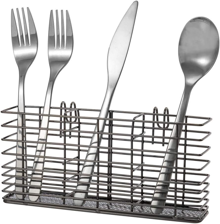 SANNO Stainless Steel Utensil Drying Rack Silverware Holder for Dish Rack, Hanging Cutlery Utensil Holder Silverware Organizer Stainless Steel Rack with Hooks