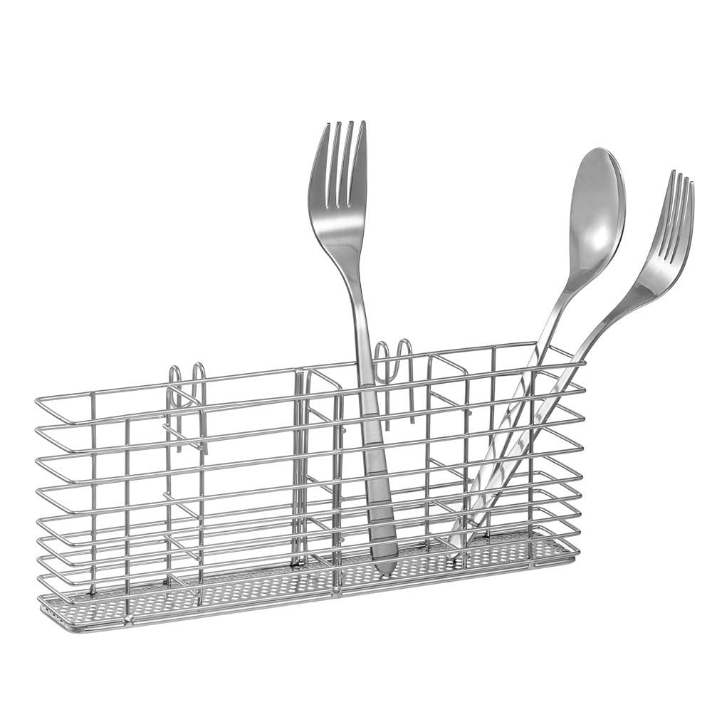 SANNO Stainless Steel Utensil Drying Rack Silverware Holder for Dish Rack, Hanging Cutlery Utensil Holder Silverware Organizer Stainless Steel Rack with Hooks