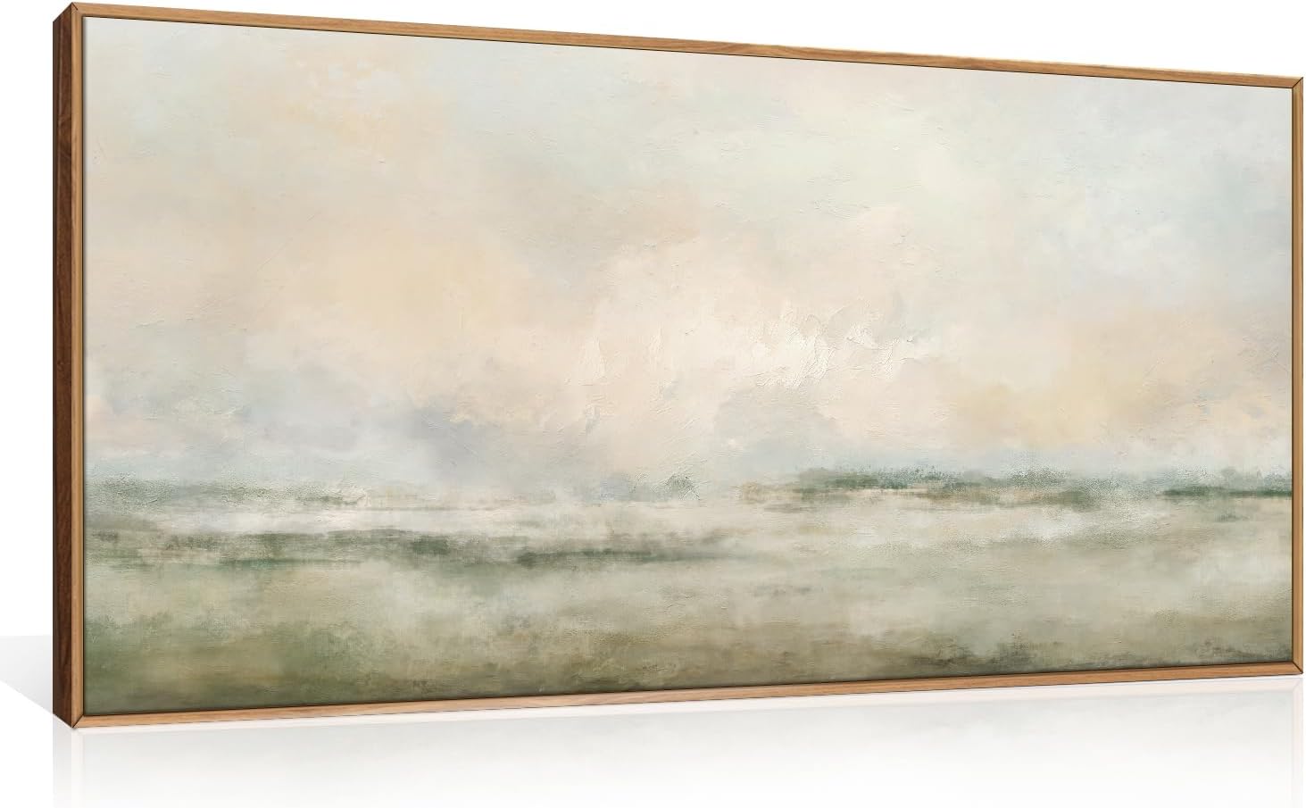 Abstract Natural Landscape Framed Canvas Wall Art Set, Watercolor Tan Green Beige Wall Decor, Minimalist Neutral Modern Scenery Artwork for Living Room, Bedroom,Farmhouse- 40"x20"x1