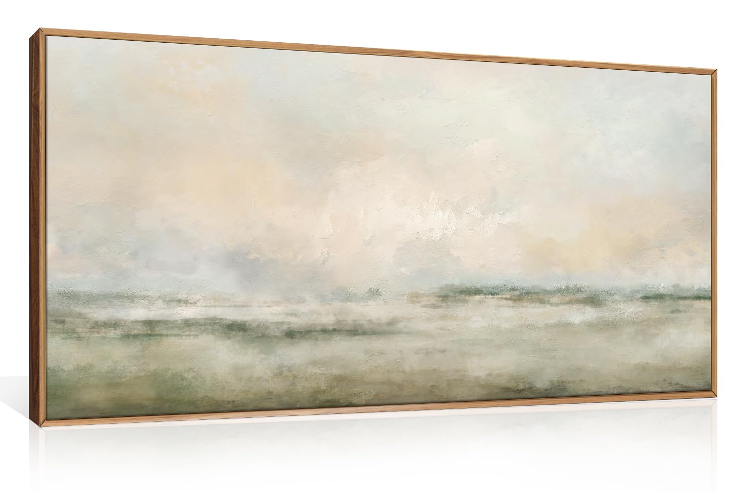 Abstract Natural Landscape Framed Canvas Wall Art Set, Watercolor Tan Green Beige Wall Decor, Minimalist Neutral Modern Scenery Artwork for Living Room, Bedroom,Farmhouse- 40"x20"x1