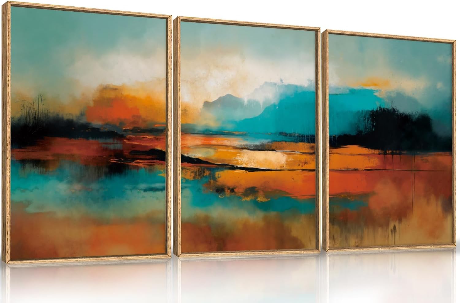 Abstract Natural Landscape Framed Canvas Wall Art Set, Watercolor Tan Green Beige Wall Decor, Minimalist Neutral Modern Scenery Artwork for Living Room, Bedroom,Farmhouse- 40"x20"x1