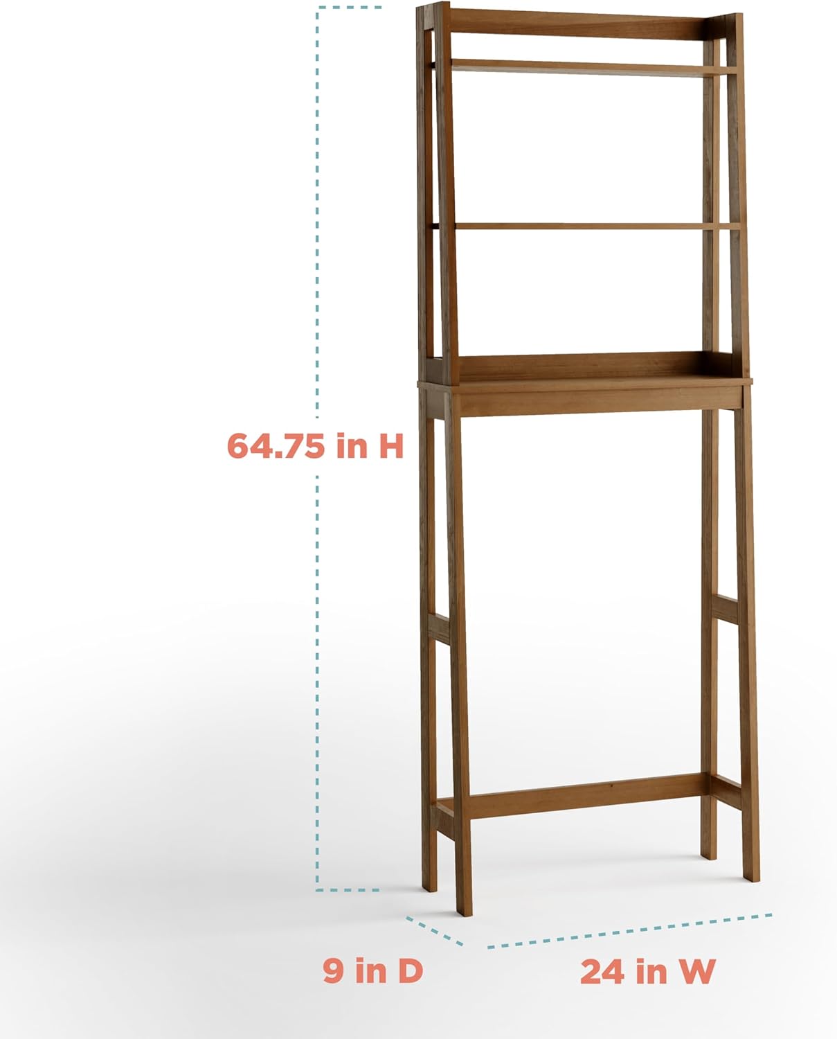 Zenna Home Bamboo Over-The-Toilet Bathroom Spacesaver with 3 Shelves, A-Frame Shelving for Bath, Laundry and Other Household Storage, Natural Finish
