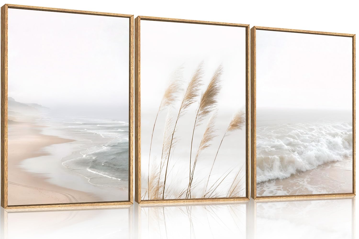 LHIUEM Abstract Mountain Brown Framed Canvas Wall Art,Neutral Watercolor Landscape Wall Decor,Minimalist Grey Beige Lake Artwork for Living Room,Bedroom,Dining Room,Office -20"x40"x1