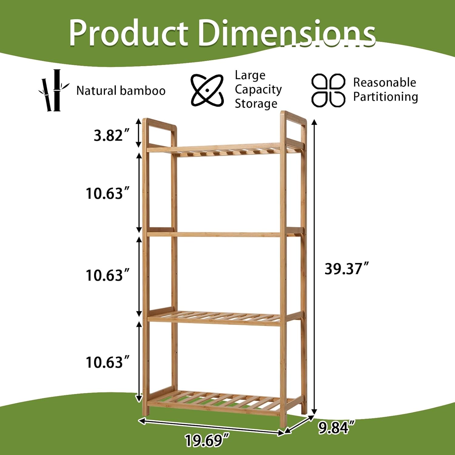 Bamboo Bathroom Shelf Organizer, 4 Tier Wooden Bathroom Rack with Adjustable Shelves, Free Standing Shelving Unit Open Bookcase Plant Shelf Indoor, 39" Storage Shelves for Kitchen Living Room
