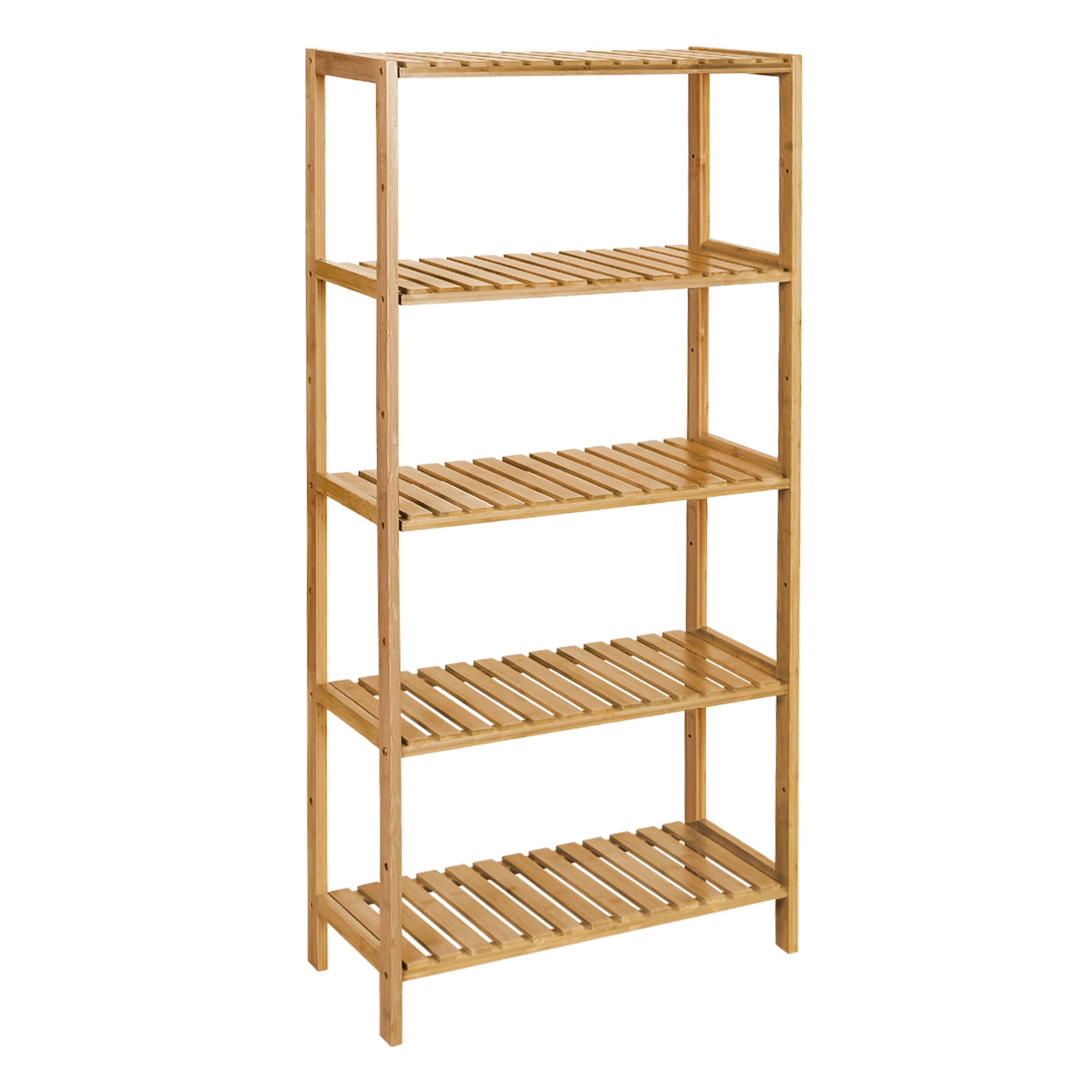 SONGMICS Bamboo Storage Shelf, 5-Tier Shelving Unit, Multifunctional, in the Entryway, Bathroom, Living Room, Balcony, Kitchen, 13 x 13 x 57.5 Inches, Light Bamboo UBCB55Y