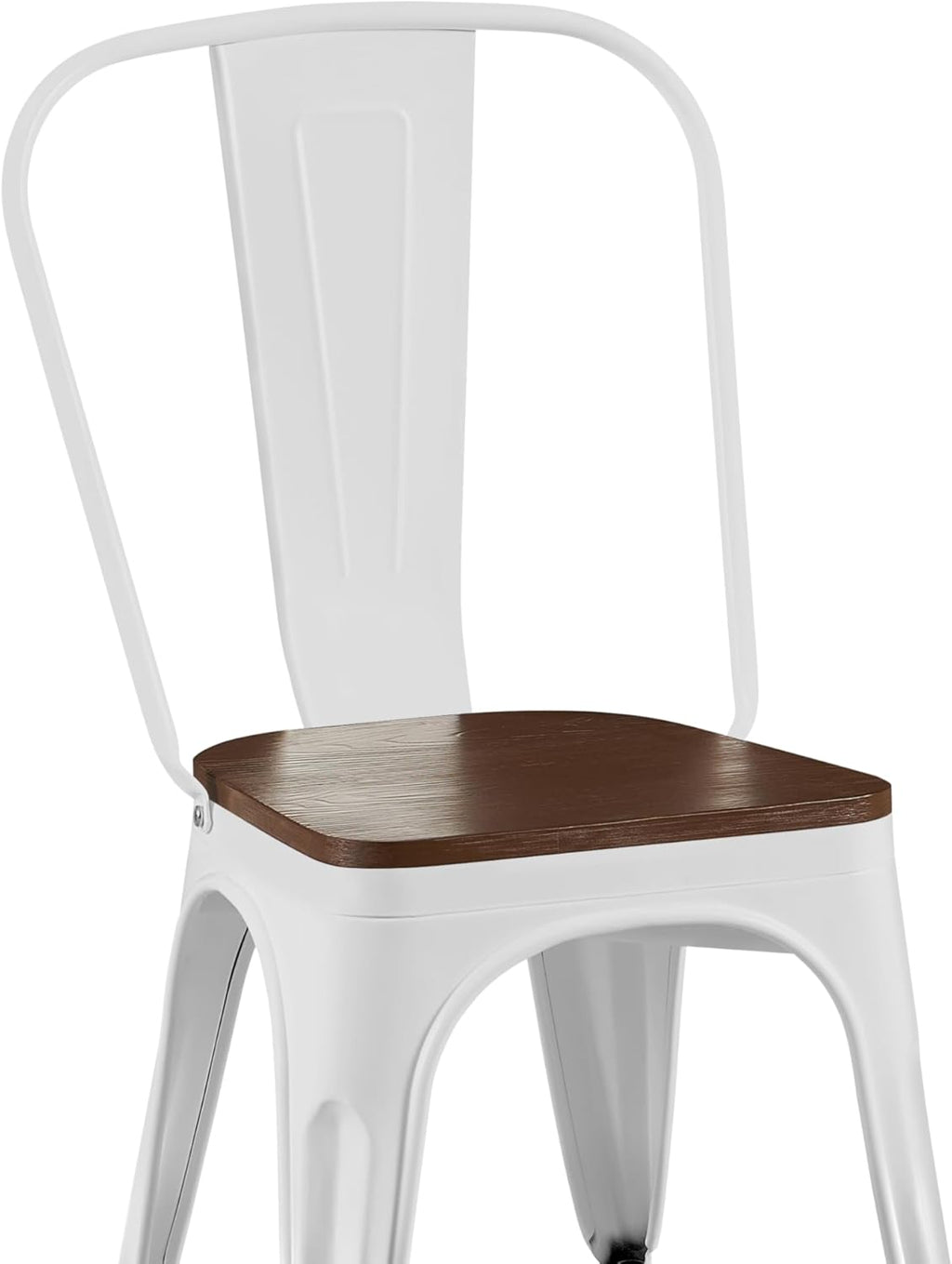 AC Pacific Stackable Metal Dining Chairs Set of 2 for Indoor and Outdoor Use, Durable Stacking Seat, Farmhouse Kitchen, Bar, Patio, Bistro, Cafe, Industrial Style, 2pcs, High Gloss White/Wooden Base