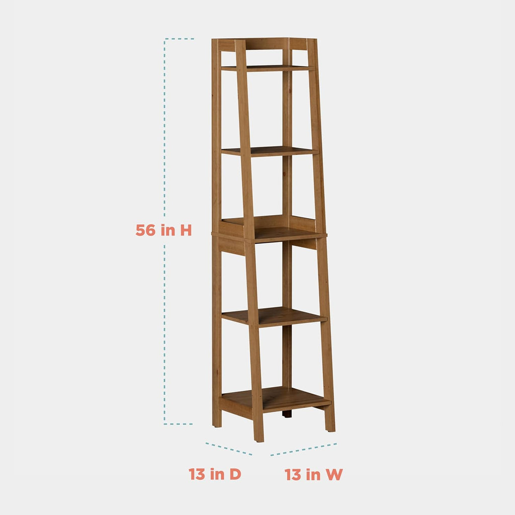Zenna Home Bamboo Linen Tower with 5 Shelves, A-Frame Shelving Unit for Bathroom, Laundry and Other Household Storage, Natural Finish