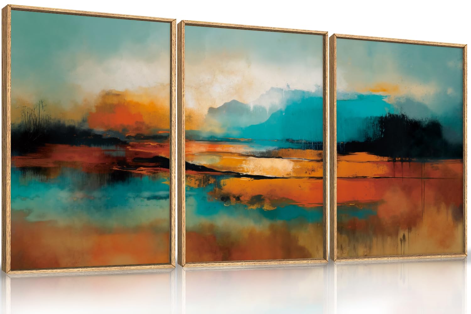 Abstract Natural Landscape Framed Canvas Wall Art Set, Watercolor Tan Green Beige Wall Decor, Minimalist Neutral Modern Scenery Artwork for Living Room, Bedroom,Farmhouse- 40"x20"x1