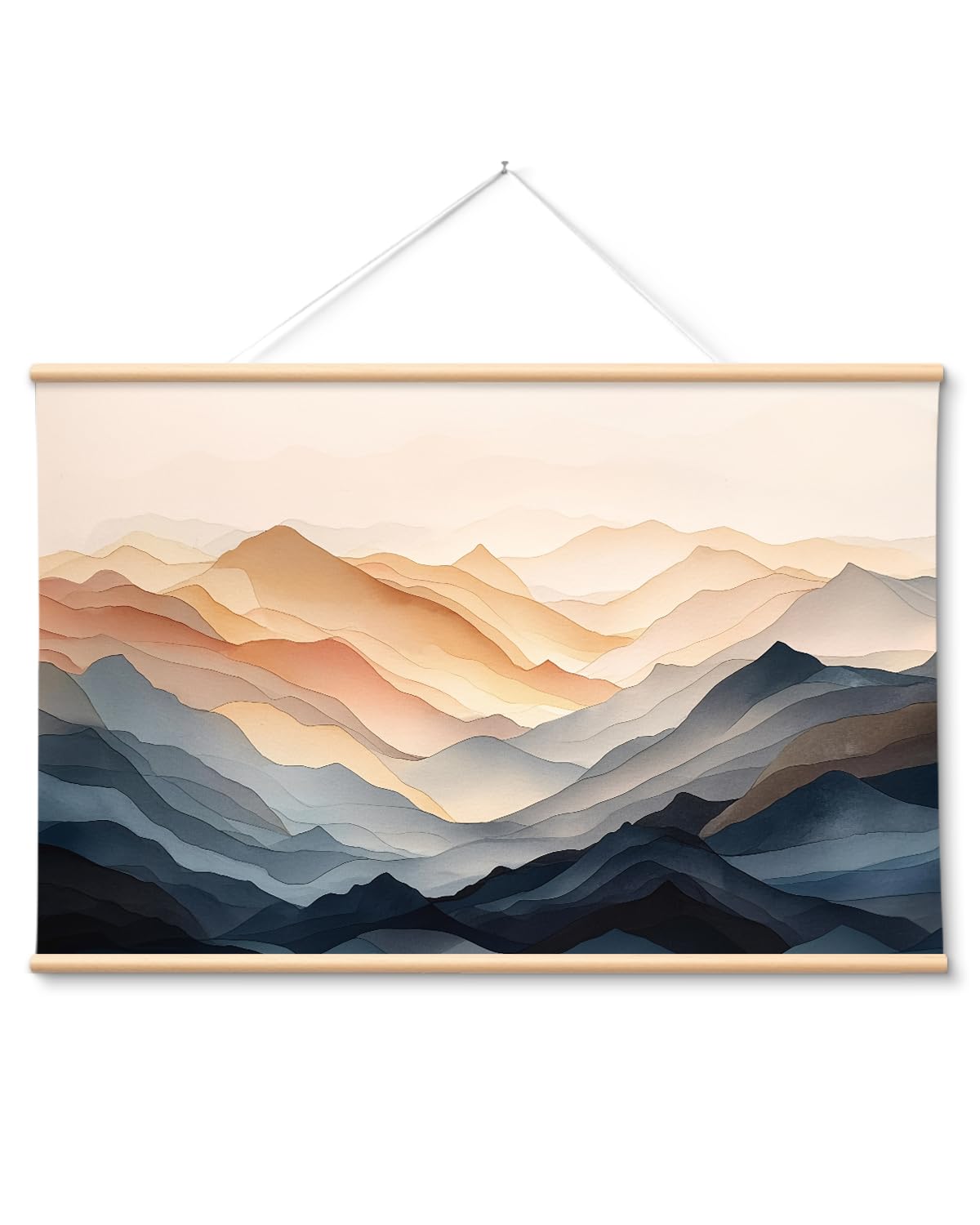 VIYYIEA Extra Large Size Canvas Wall Art, 36x54 Vintage Scroll Hanging Landscape Print, Rustic Watercolor Countryside Scene Wall Décor for Living Room, Bedroom, or Farmhouse