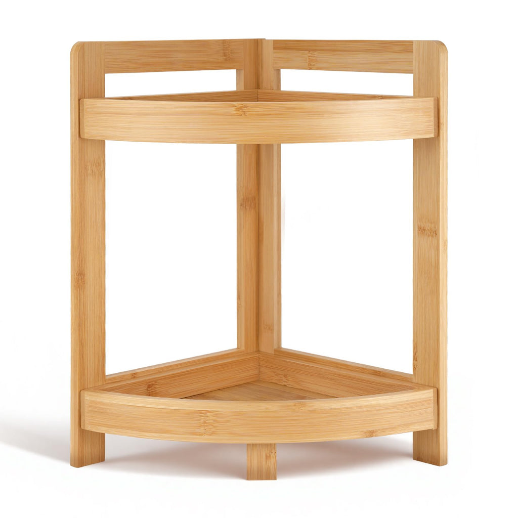 2026 New Bamboo Standing Shelf, 3 Tier Corner Shelf Stand, Free-Standing Shelf Units, Triangular Curved Corner Shelf Stand for Space-Saaving Display Ideal for Bathroom/Kitchen/Living Room Storage