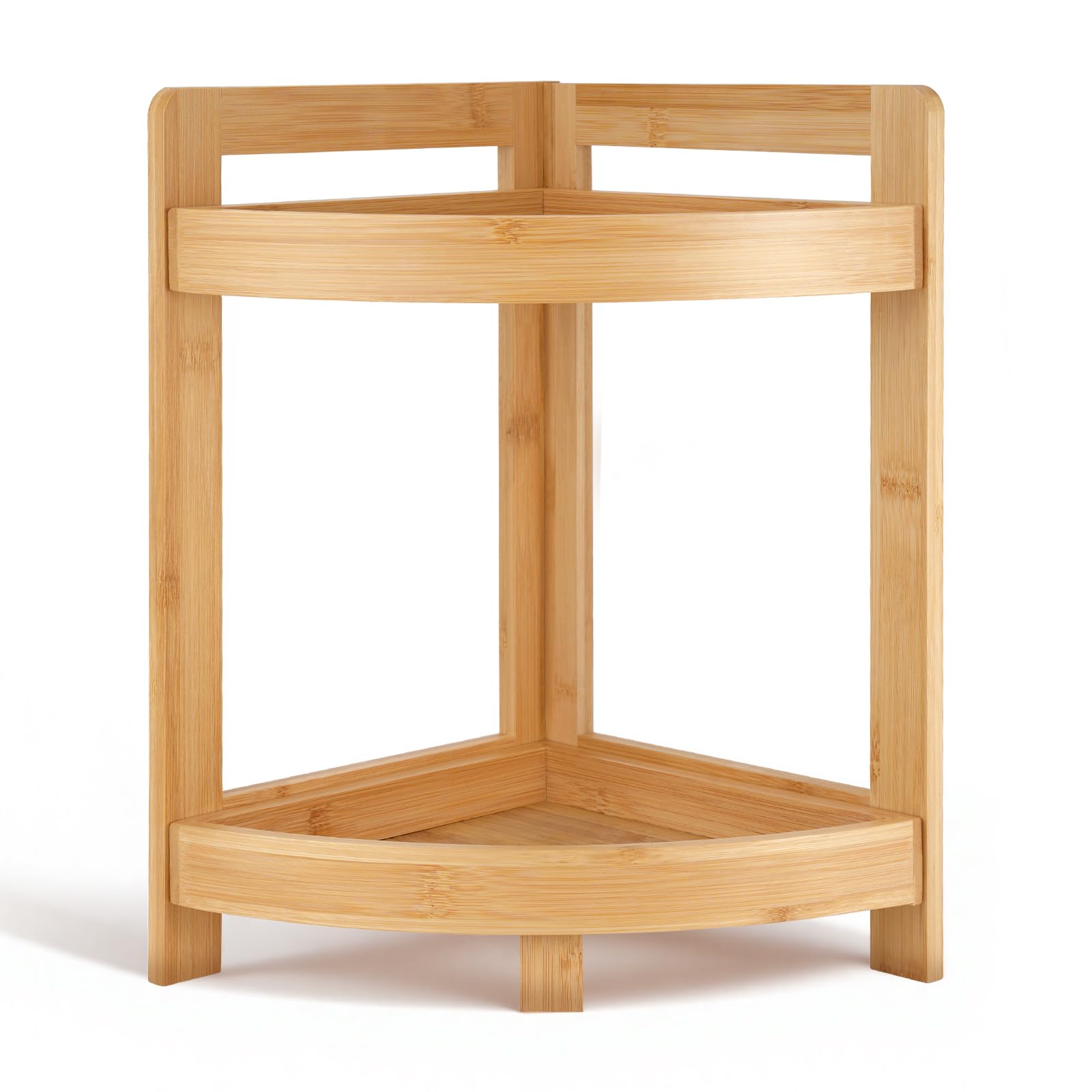 2026 New Bamboo Standing Shelf, 3 Tier Corner Shelf Stand, Free-Standing Shelf Units, Triangular Curved Corner Shelf Stand for Space-Saaving Display Ideal for Bathroom/Kitchen/Living Room Storage