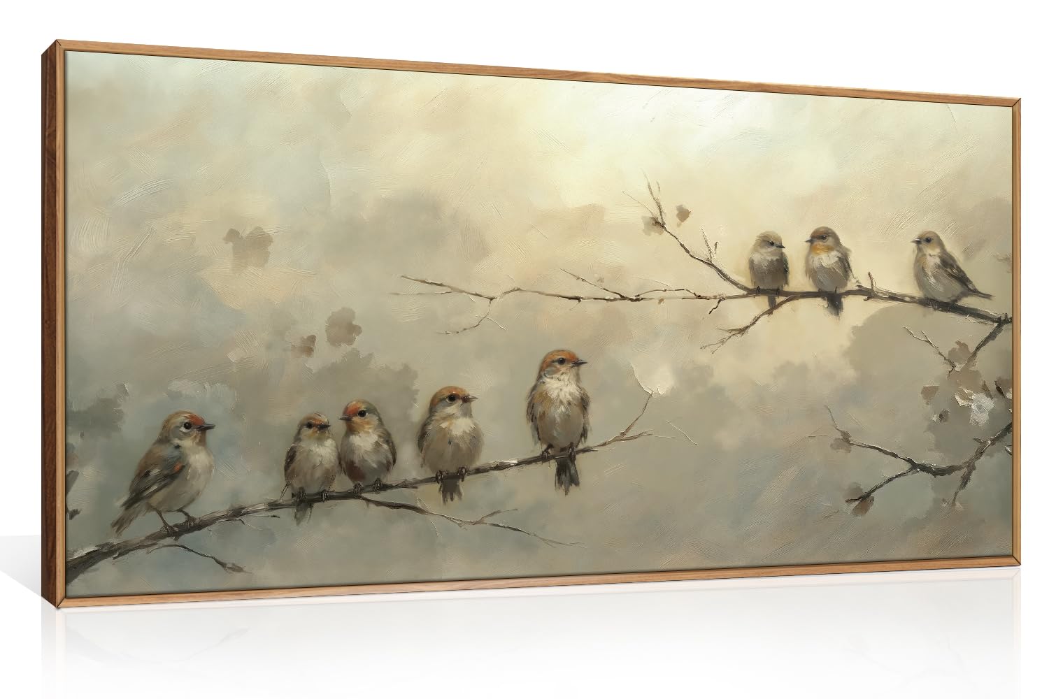 LHIUEM Abstract Mountain Brown Framed Canvas Wall Art,Neutral Watercolor Landscape Wall Decor,Minimalist Grey Beige Lake Artwork for Living Room,Bedroom,Dining Room,Office -20"x40"x1