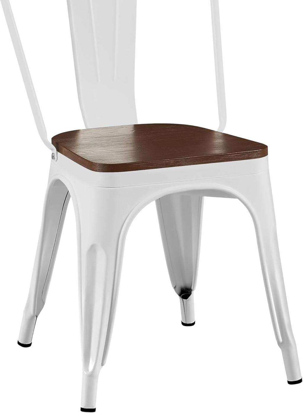 AC Pacific Stackable Metal Dining Chairs Set of 2 for Indoor and Outdoor Use, Durable Stacking Seat, Farmhouse Kitchen, Bar, Patio, Bistro, Cafe, Industrial Style, 2pcs, High Gloss White/Wooden Base
