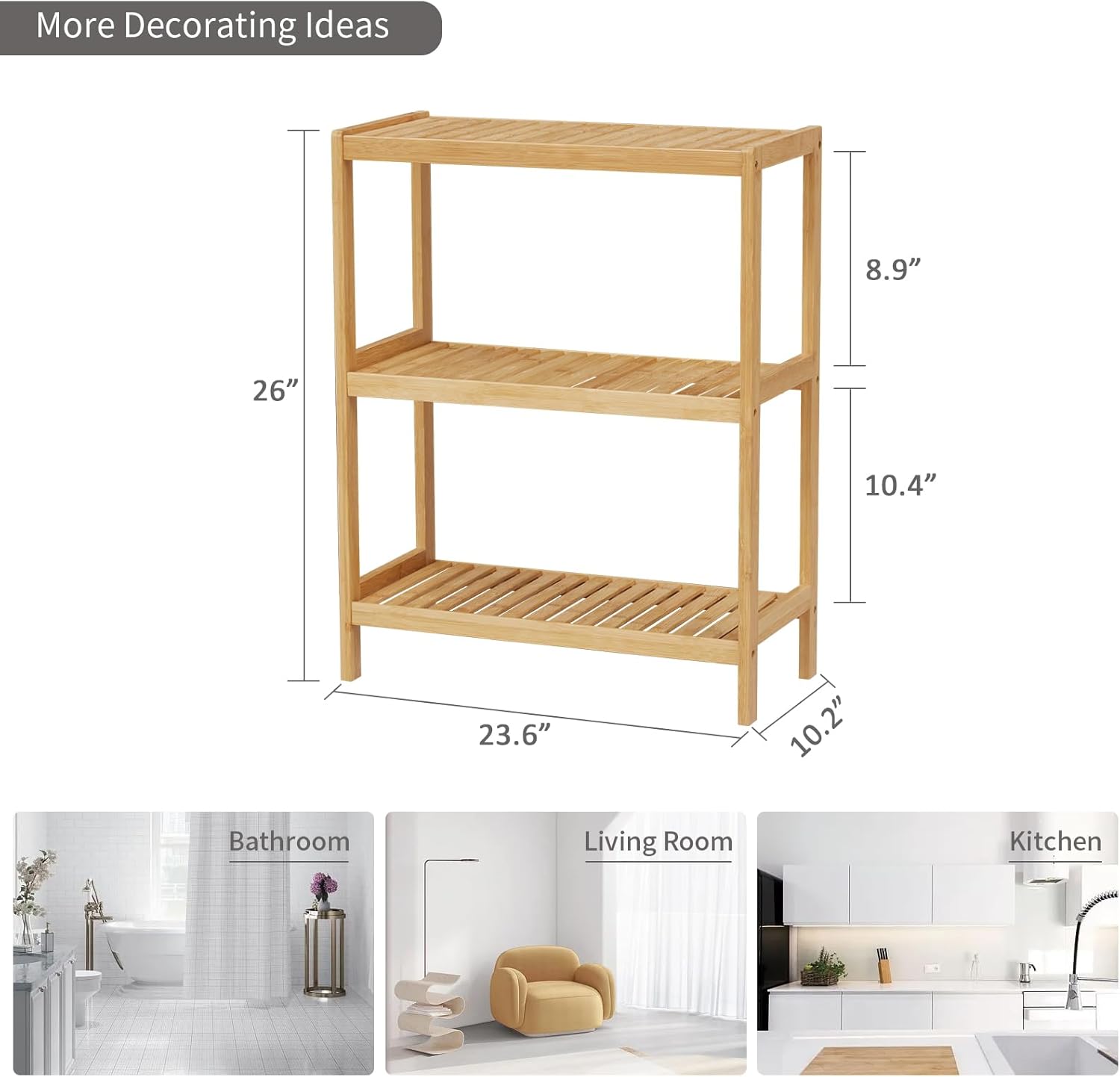Bamboo Bathroom Shelf, Stand Utility Storage Shelf Multifunctional Bathroom Kitchen Living Room Holder Plant Flower Stand (3-Tier)