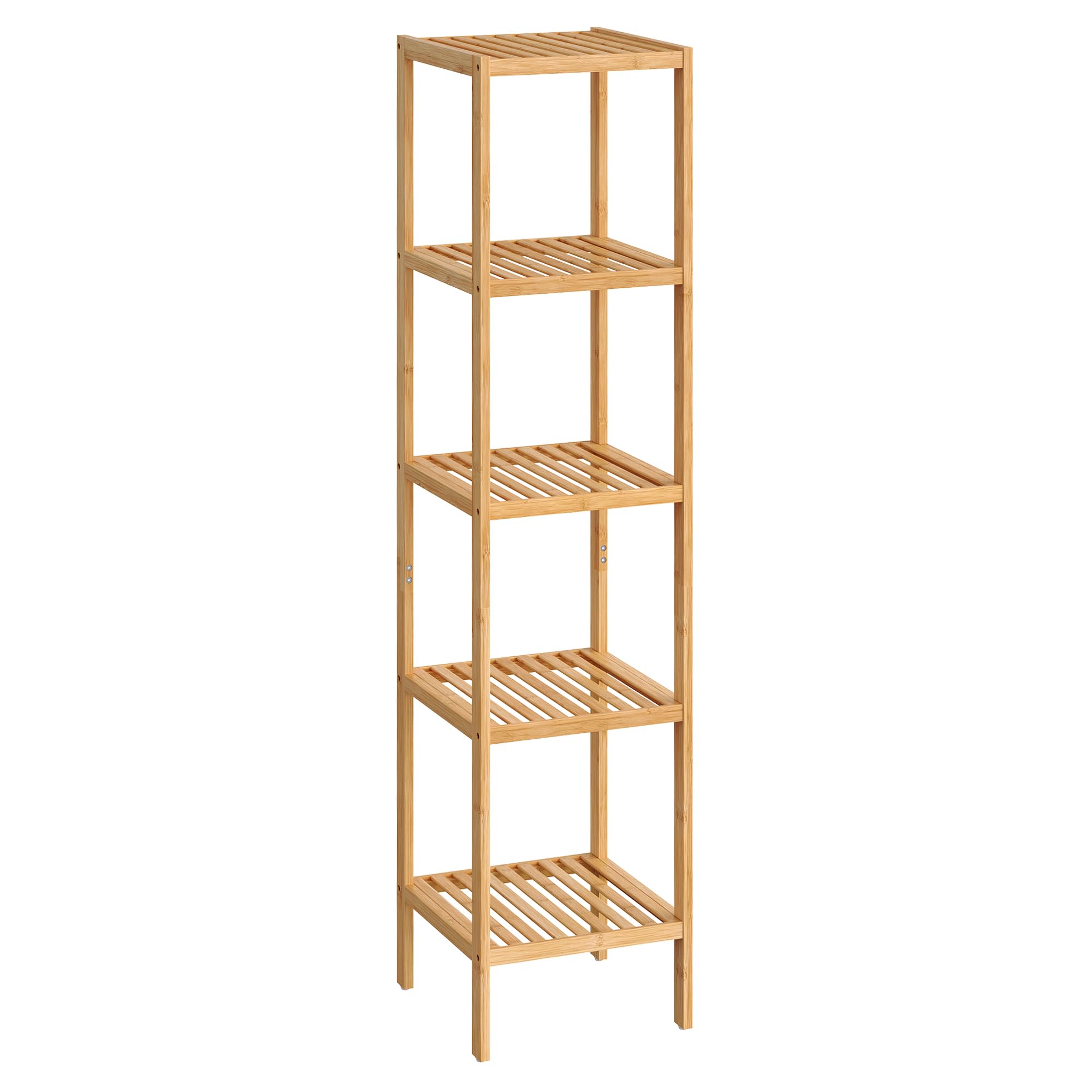 SONGMICS 4-Tier Bamboo Shelf, Narrow Bathroom Shelf, Standing Towel Rack, Corner Rack, for Kitchen, Living Room, Bedroom, Entryway, Bathroom, Natural UBCB54Y