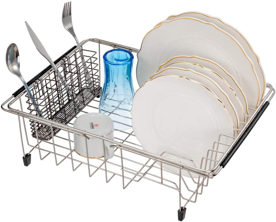 SANNO Stainless Steel Utensil Drying Rack Silverware Holder for Dish Rack, Hanging Cutlery Utensil Holder Silverware Organizer Stainless Steel Rack with Hooks