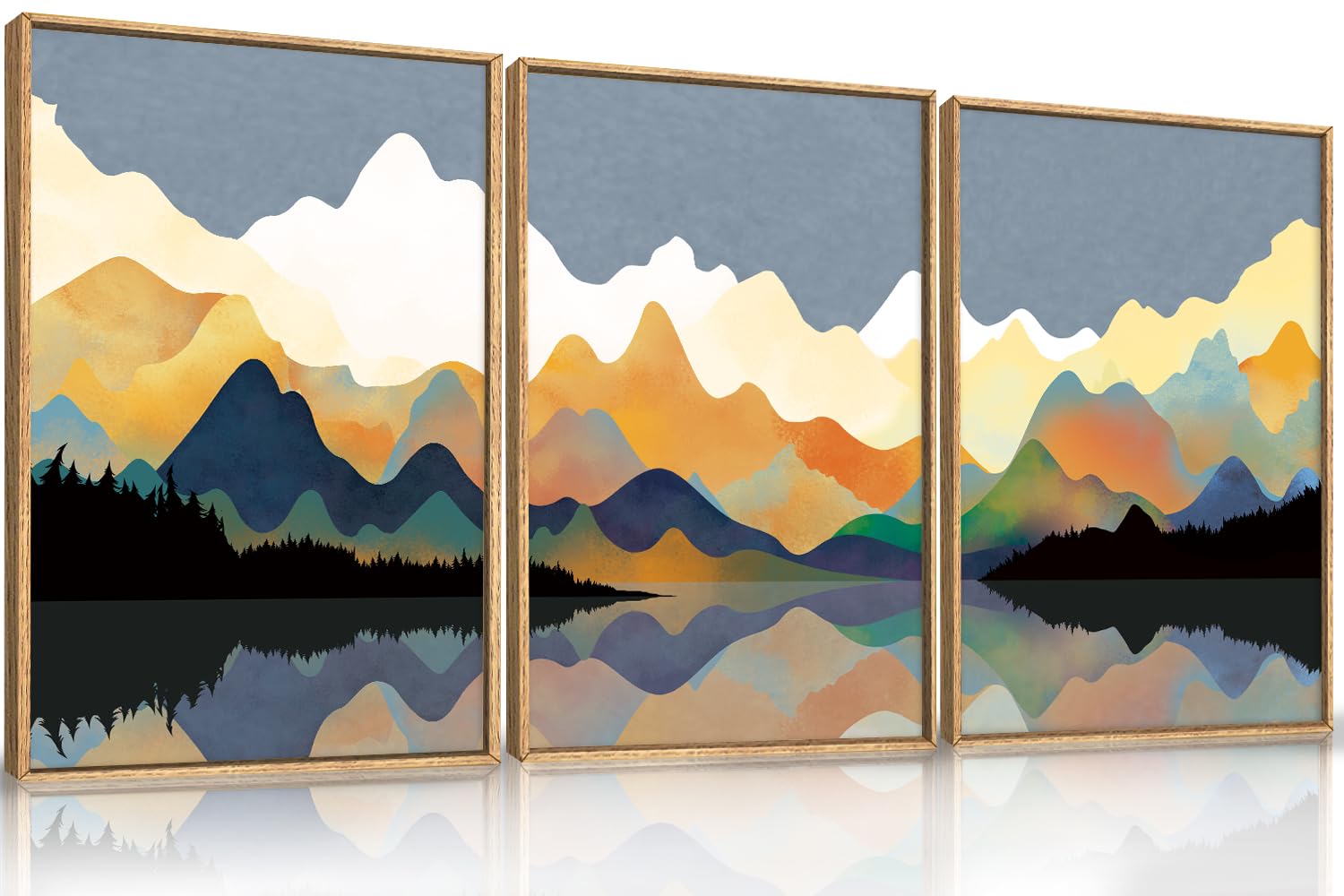 Abstract Natural Landscape Framed Canvas Wall Art Set, Watercolor Tan Green Beige Wall Decor, Minimalist Neutral Modern Scenery Artwork for Living Room, Bedroom,Farmhouse- 40"x20"x1