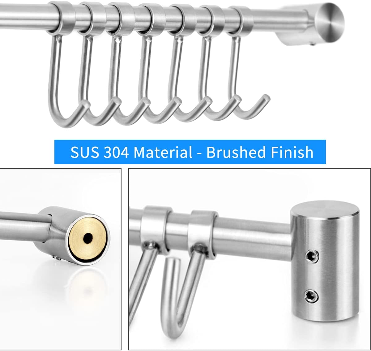 Audmore Kitchen Utensil Rack 2 Pack, 15.6 Inch Pots and Pans Hanging Rack Wall Mounted, 304 Stainless Steel Lid Cooking Utensil Hanger, 7 Sliding Hooks for Spatula Spoon, Measuring Cups, Coffee Mug
