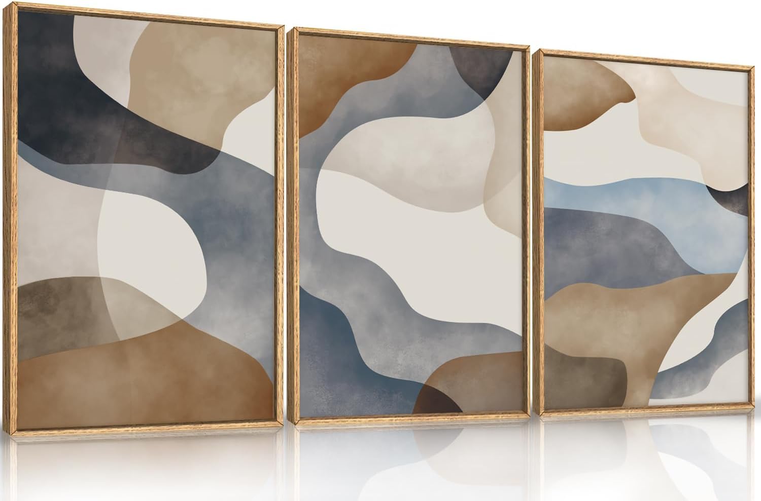 Abstract Natural Landscape Framed Canvas Wall Art Set, Watercolor Tan Green Beige Wall Decor, Minimalist Neutral Modern Scenery Artwork for Living Room, Bedroom,Farmhouse- 40"x20"x1