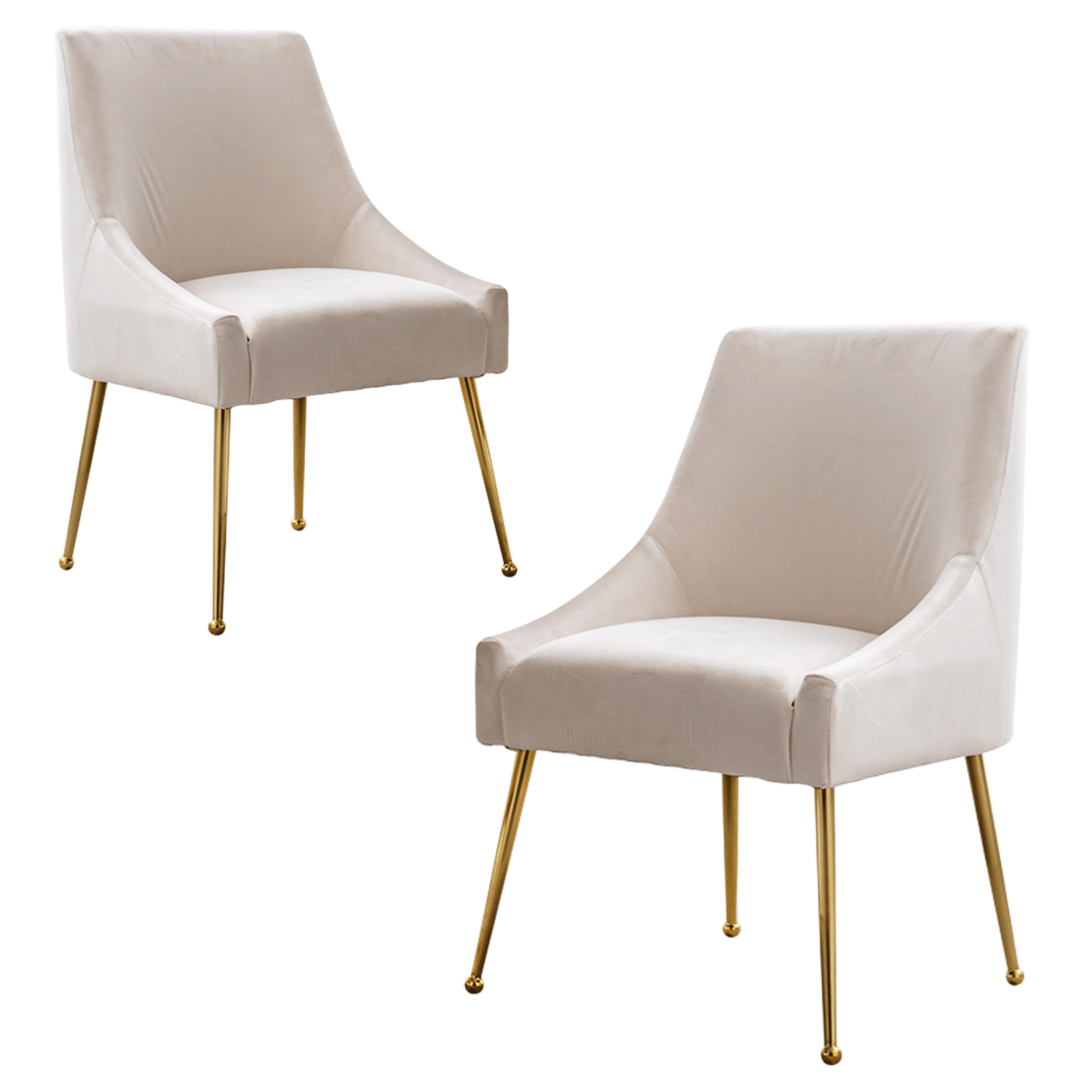 Modern Velvet Dining Chairs Set of 2, Contemporary Upholstered Furniture Collection with Polished Gold Metal Legs, Elegant Accent Chairs for Kitchen Living Room(Grey)
