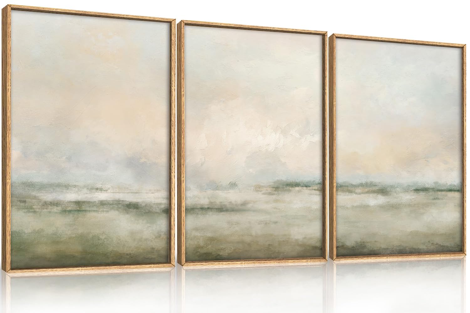 Abstract Natural Landscape Framed Canvas Wall Art Set, Watercolor Tan Green Beige Wall Decor, Minimalist Neutral Modern Scenery Artwork for Living Room, Bedroom,Farmhouse- 40"x20"x1