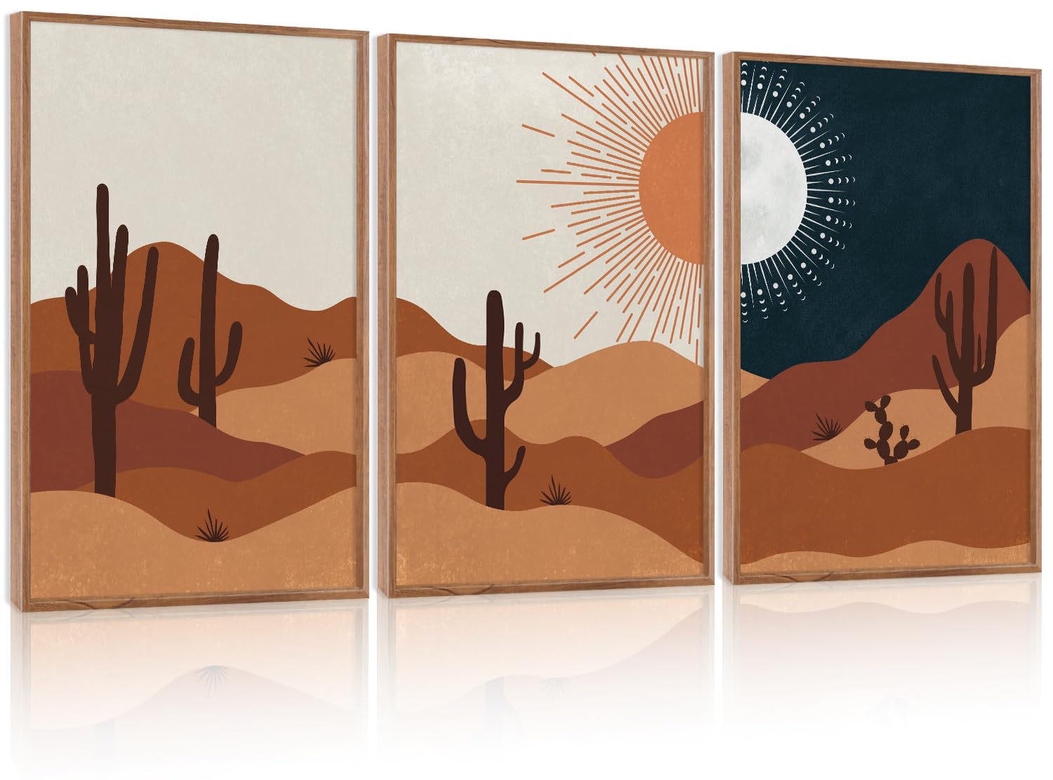 LHIUEM Abstract Mountain Brown Framed Canvas Wall Art,Neutral Watercolor Landscape Wall Decor,Minimalist Grey Beige Lake Artwork for Living Room,Bedroom,Dining Room,Office -20"x40"x1