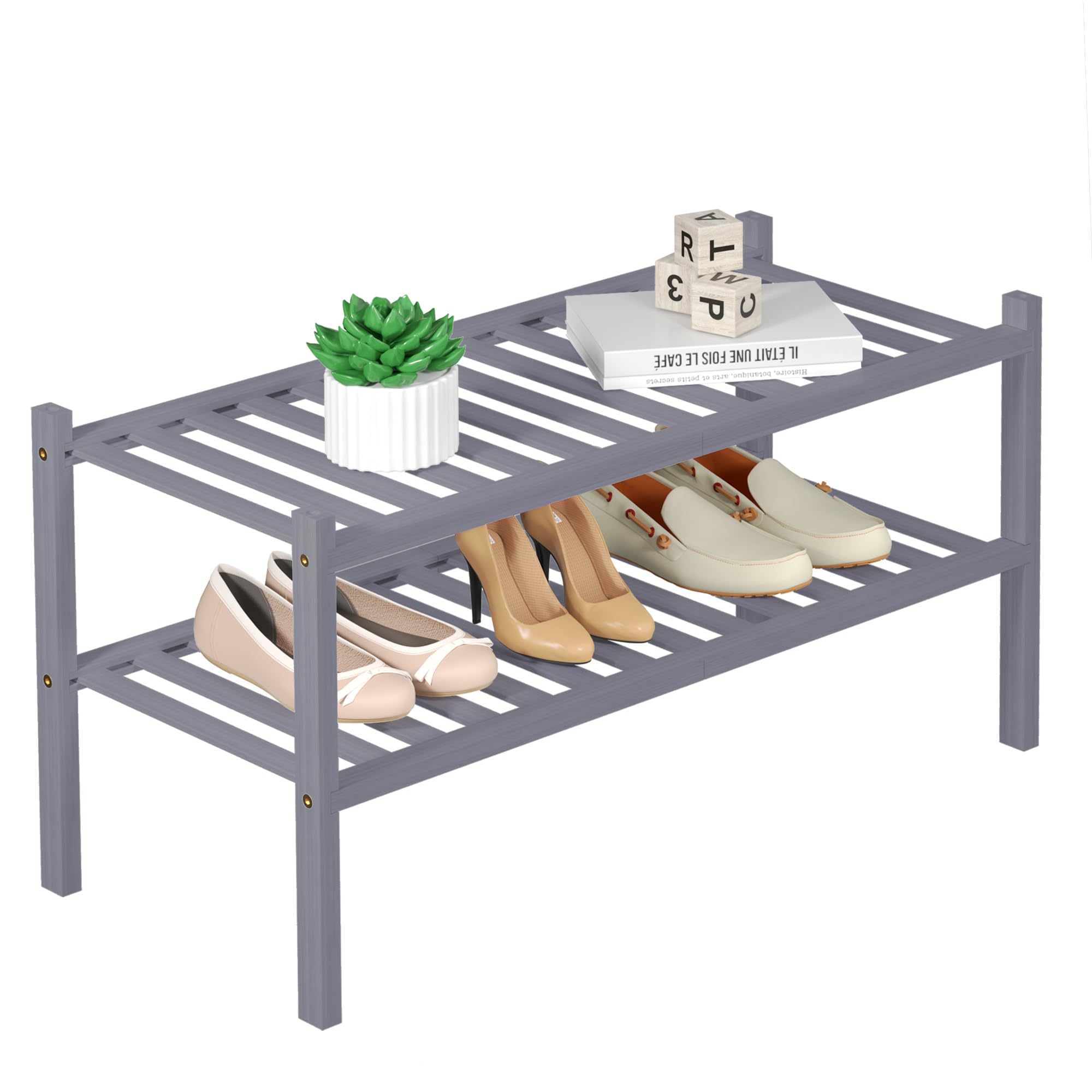 ROMGUAR CRAFT 3 Tier Bamboo Shoe Rack for Closet Free Standing Wood Shoe Shelf Storage Organizer for Entryway Small Space Stackable 27"x11"x20" (Natural)