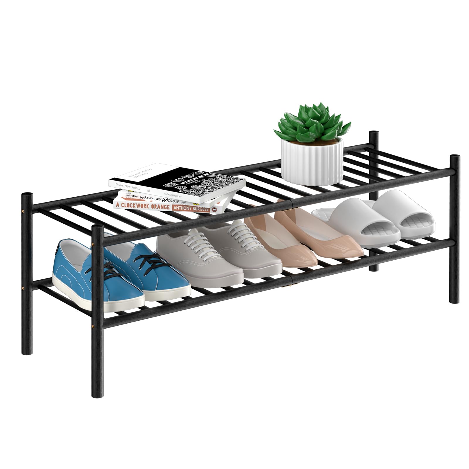ROMGUAR CRAFT 3 Tier Bamboo Shoe Rack for Closet Free Standing Wood Shoe Shelf Storage Organizer for Entryway Small Space Stackable 27"x11"x20" (Natural)