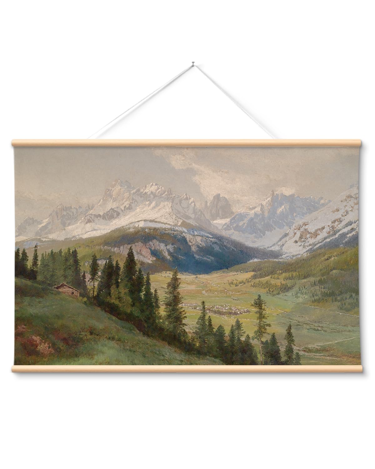 VIYYIEA Extra Large Size Canvas Wall Art, 36x54 Vintage Scroll Hanging Landscape Print, Rustic Watercolor Countryside Scene Wall Décor for Living Room, Bedroom, or Farmhouse