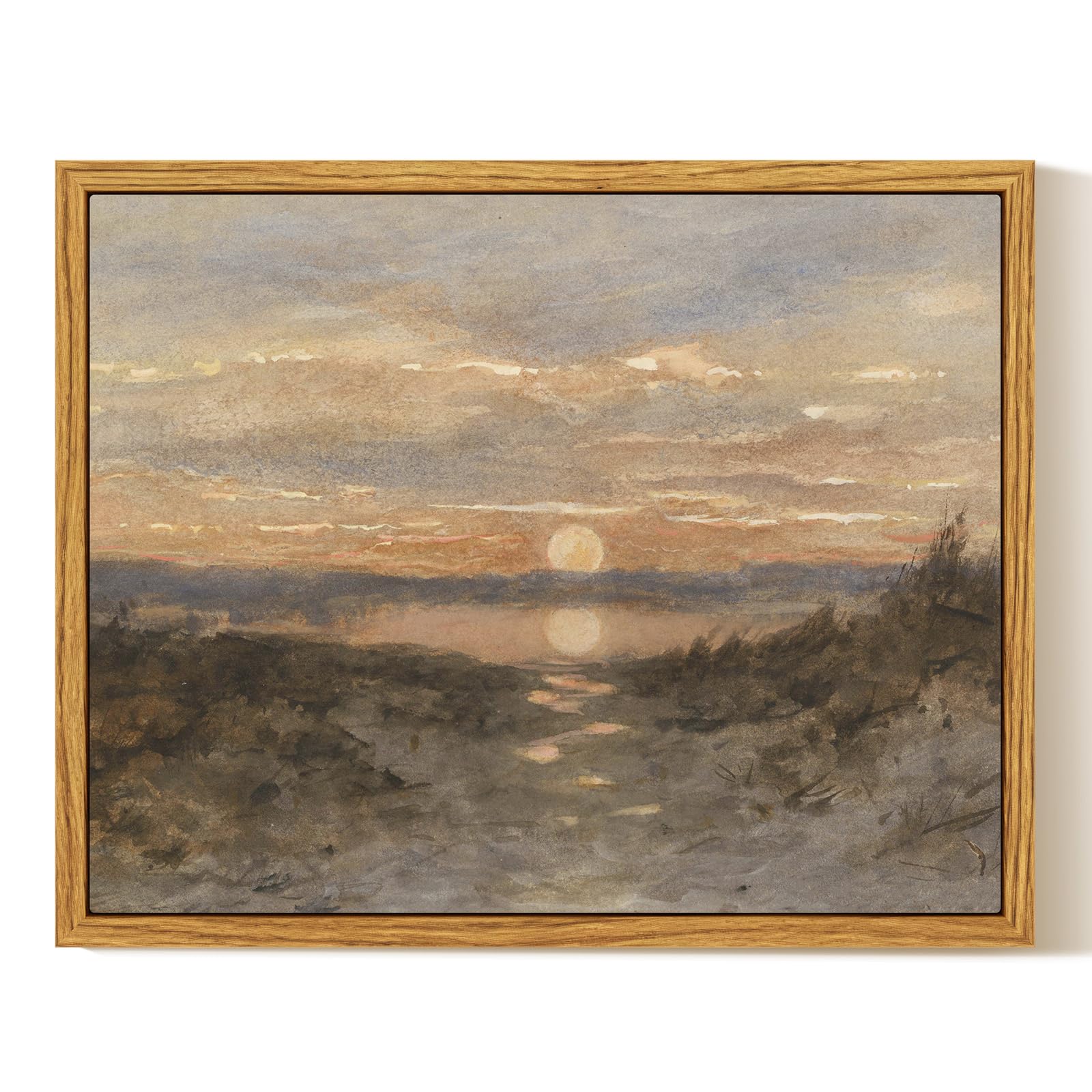 InSimSea Framed Canvas Wall Art Vintage Decor, Landscape Wall Art, Meadow with Flowers Art, Modern Farmhouse Decor, Cottagecore Bedroom Bathroom Office Decorations, 24"x36"